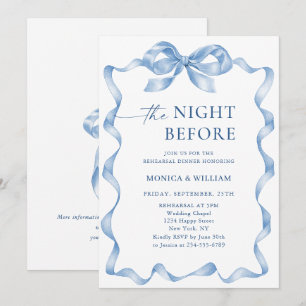 Invitation Élégant Dîner De Répétition De Bow Bleu Dusty