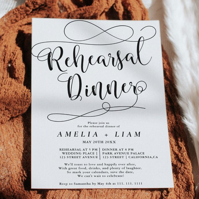 Invitation Élégant dîner de répétition de calligraphie noir b (Créateur téléchargé)