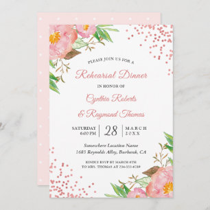 Invitation Élégant Dîner De Répétition Florale Rose Chic