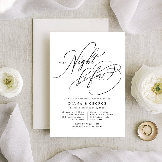 Invitation Élégant Dîner de Répétition Simple Tourbillon Scri (Elegant Swirl Script Simple Rehearsal Dinner Invitation)