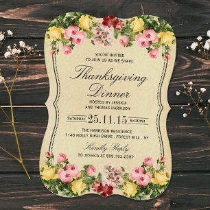 Invitation Élégant dîner Floral Thanksgiving Vintage
