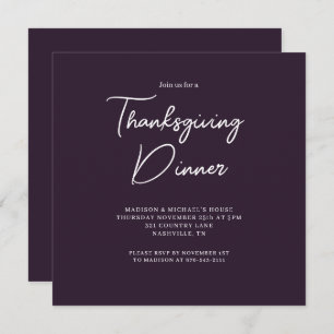 Invitation Élégant Dîner Thanksgiving Purple Script