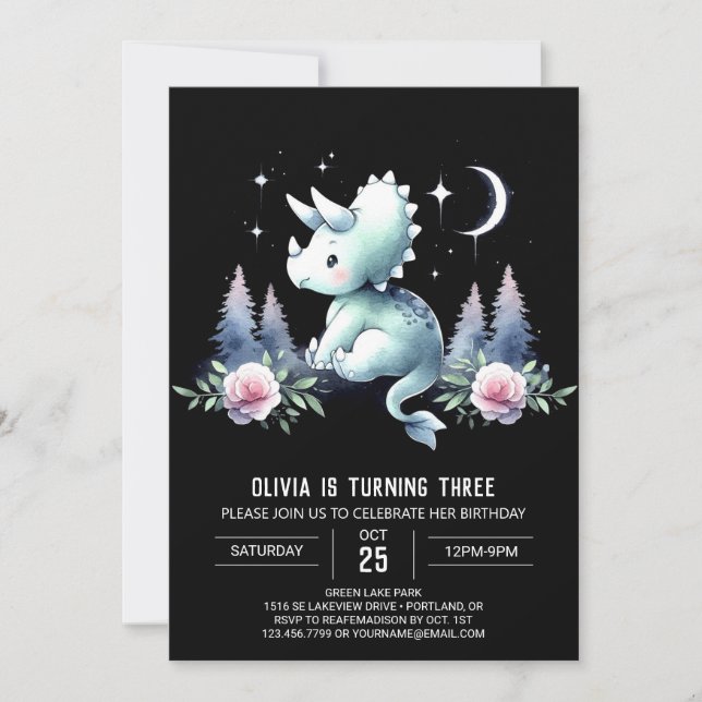 Invitation Elégant Dino Triceratops Anniversaire (Devant)