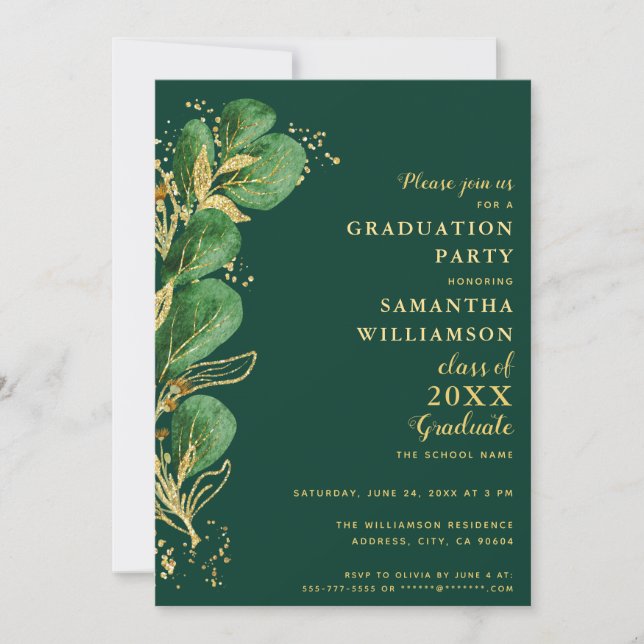 Invitation Élégant Diplôme de Promotion 2026 Eucalyptus Vert  (Devant)