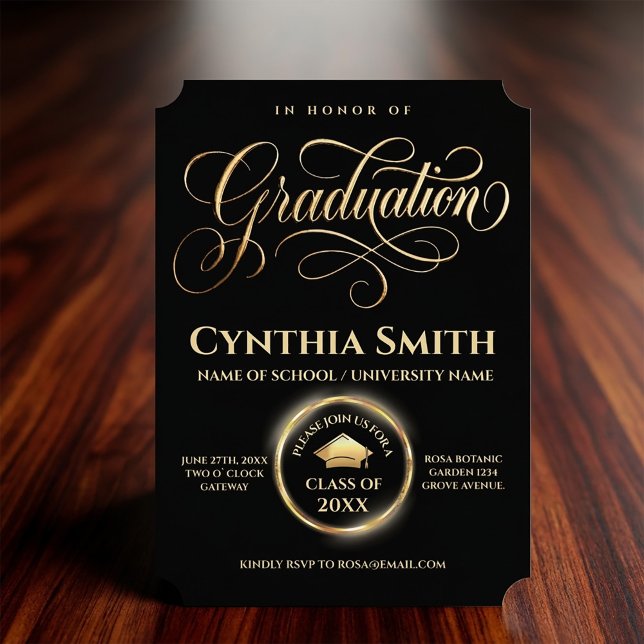 Invitation Élégant diplômé noir et or  (#graduationinvitation
#blackandgolddesign
#graduationcard
#classof202X
#luxuryinvitation
#elegant)