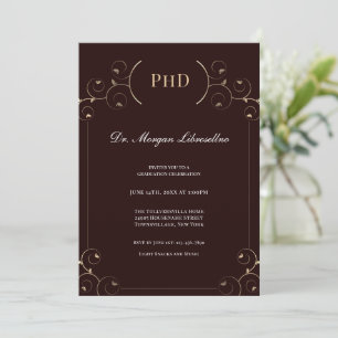 Invitation Élégant doctorat Gold Brown Graduation Party