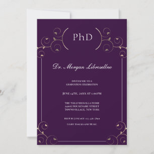 Invitation Élégant doctorat Gold Purple Graduation