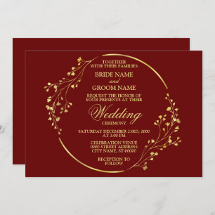 Invitation Elégant doré Floral géométrique couronne rouge