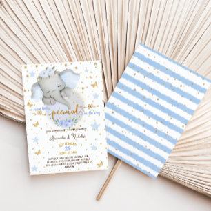 Invitation Élégant Douce Cacahuète Floral Bleu Garçon Baby Sh