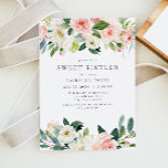 Invitation Élégant & Doux Blush Rose Floral Sweet 16<br><div class="desc">Cette élégante invitation à la fête d'anniversaire Sweet 16 présente d'élégants flancs rose et blanc d'aquarelle avec une combinaison de polices simple et intemporelle. C'est l'invitation parfait pour préparer le terrain pour un rassemblement délicieux et peut être modifié pour convenir à tout événement que vous avez en tête. Gardez le...</div>