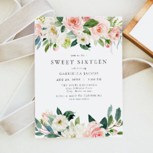 Invitation Élégant & Doux Blush Rose Floral Sweet 16