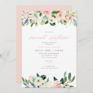 Invitation Élégant doux rose rose floral doux 16 Anniversaire