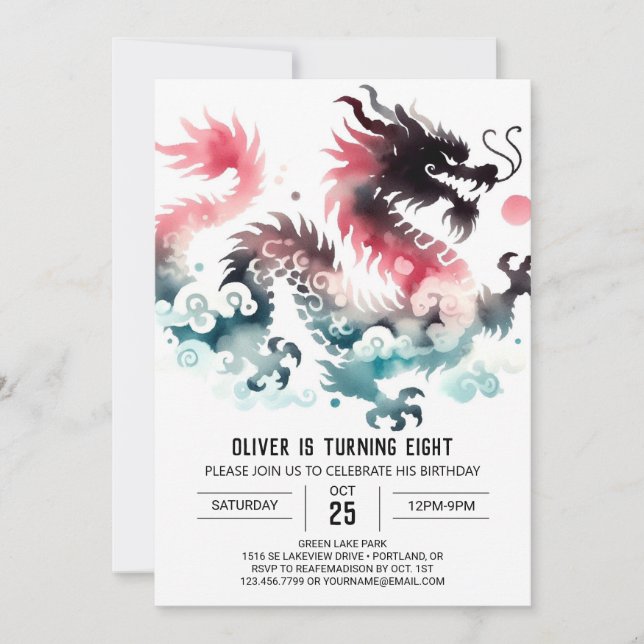 Invitation Élégant Dragon Anniversaire numérique (Devant)
