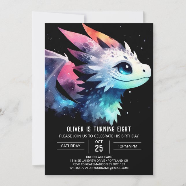 Invitation Élégant Dragon Anniversaire numérique (Devant)