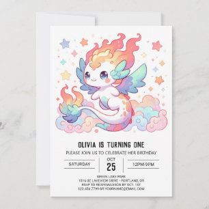 Invitation Elégant dragon de dessin animé 1er anniversaire