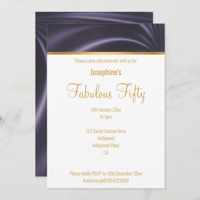 INVITATION ÉLÉGANT DRAPE SATIN DE LUXE PURPLE PERSONNALISÉ (Devant / Derrière)