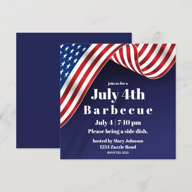 Invitation Elégant drapeau américain 4 juillet (Devant / Derrière)