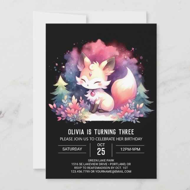 Invitation Elégant Dreamy Fox Anniversaire numérique (Devant)