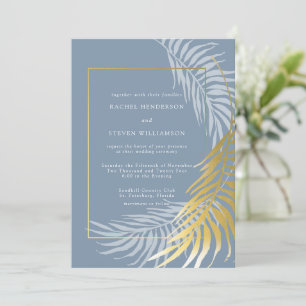 Invitation Elégant Dusty bleu et blanc Mariage tropical