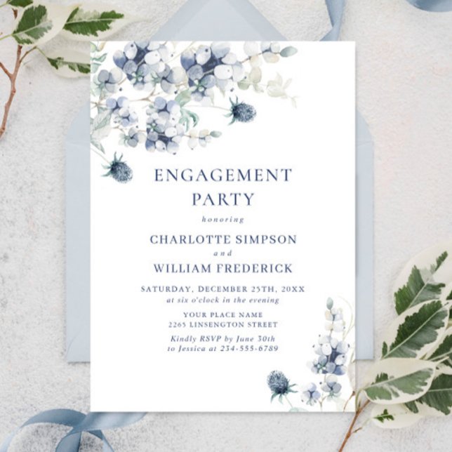 Invitation Élégant Dusty Blue Boho Hiver ENGAGEMENT PARTI (Créateur téléchargé)