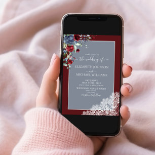 Invitation Élégant Dusty Blue Burgundy Mariage Script