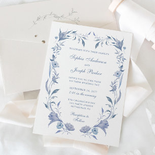 Invitation Elégant Dusty Blue Chinoiserie Mariage