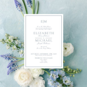 Invitation Élégant Dusty Blue Classic Script Monogram Mariage