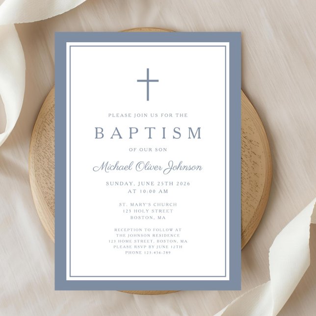 Invitation Elegant Dusty Blue Cross Baby Boy Baptism (Elegant Dusty Blue Cross Baby Boy Baptism Invitation)