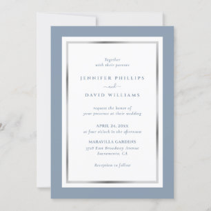 Invitation Elégant Dusty Blue et Mariage argent personnalisé