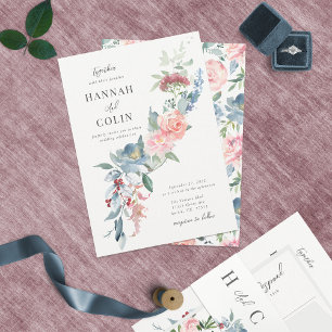 Invitation Elégant Dusty Blue et Rose Floral Swag