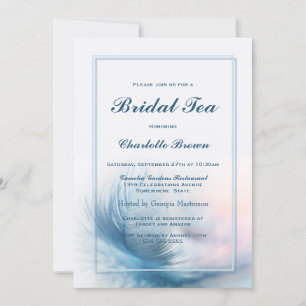 Invitation Elégant Dusty Blue Feather Thé nuptial