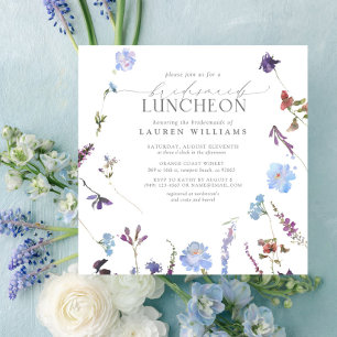 Invitation Élégant Dusty Blue Fleur sauvage Bridesmaid Lunche