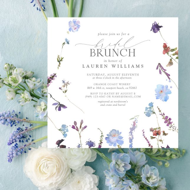 Invitation Elégant Dusty Blue Fleur sauvage Brunch nuptial (Créateur téléchargé)