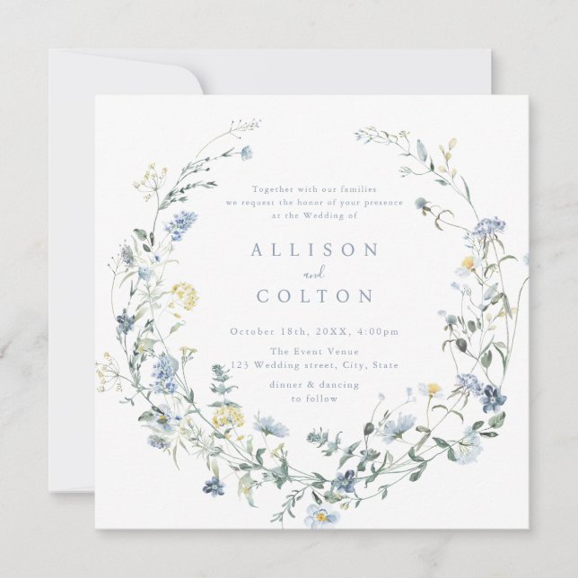 Invitation Elégant Dusty Blue Fleur sauvage Rustic Boho Maria (Devant)