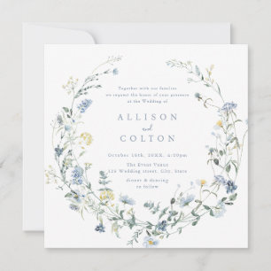 Invitation Elégant Dusty Blue Fleur sauvage Rustic Boho Maria