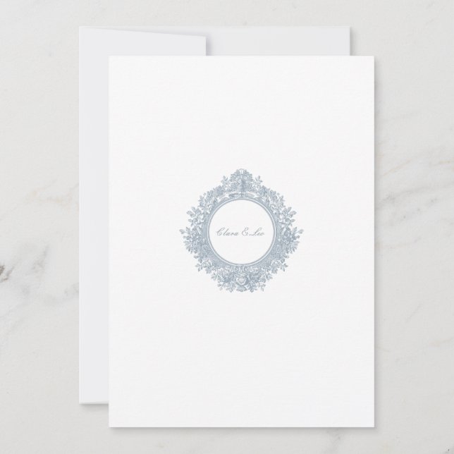 Invitation Elegant Dusty Blue Floral Border Wedding Invitatio (Dos)
