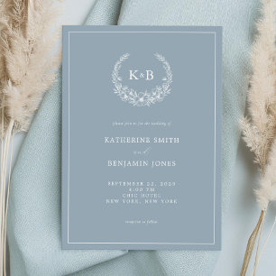 Invitation Élégant Dusty Blue Floral Wreath Mariage
