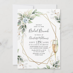 Invitation Elégant Dusty Blue Greenery Bridal Brunch Invitat