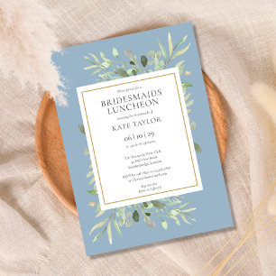 Invitation Élégant Dusty Blue Greenery Bridesmaids Déjeuner