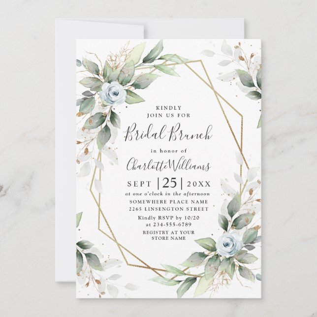 Invitation Elégant Dusty Blue Greenery Brunch nuptial (Devant)