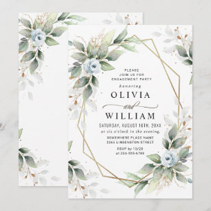 Invitation Elegant Dusty Blue Greenery ENGAGEMENT PARTY