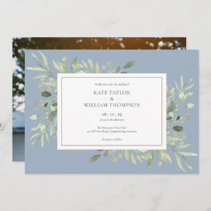 Invitation Elégant Dusty Blue Greenery Mariage photo