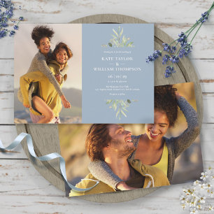 Invitation Elégant Dusty Blue Greenery Photos Mariage