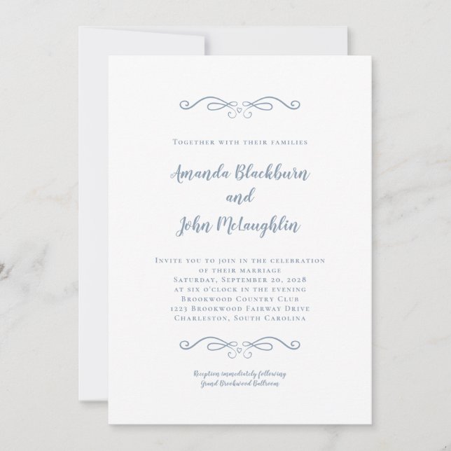 Invitation Elégant Dusty Blue intemporel Formal Chic Mariage (Devant)