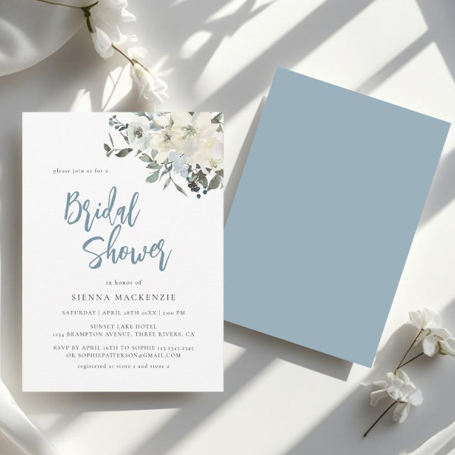 Invitation Elegant Dusty Blue Ivory Floral Bridal Shower (Créateur téléchargé)