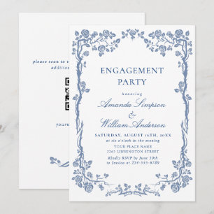 Invitation Elégant Dusty Blue Jardin Français ENGAGEMENT PART