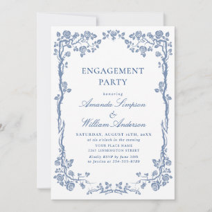 Invitation Elégant Dusty Blue Jardin Français ENGAGEMENT PART