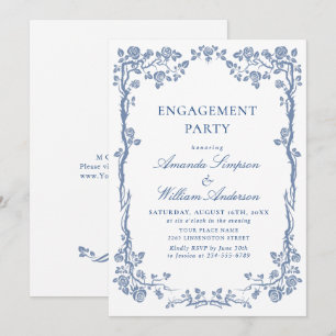 Invitation Elégant Dusty Blue Jardin Français ENGAGEMENT PART