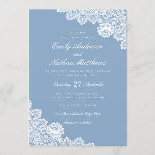 Invitation Elégant Dusty Blue Lace blanche
