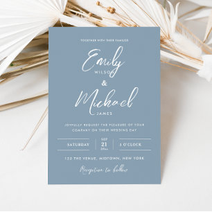 Invitation Élégant Dusty Blue Minimal Mariage de calligraphie